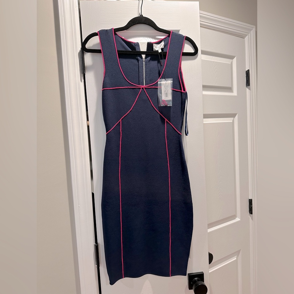 Milly dress, navy with pink piping